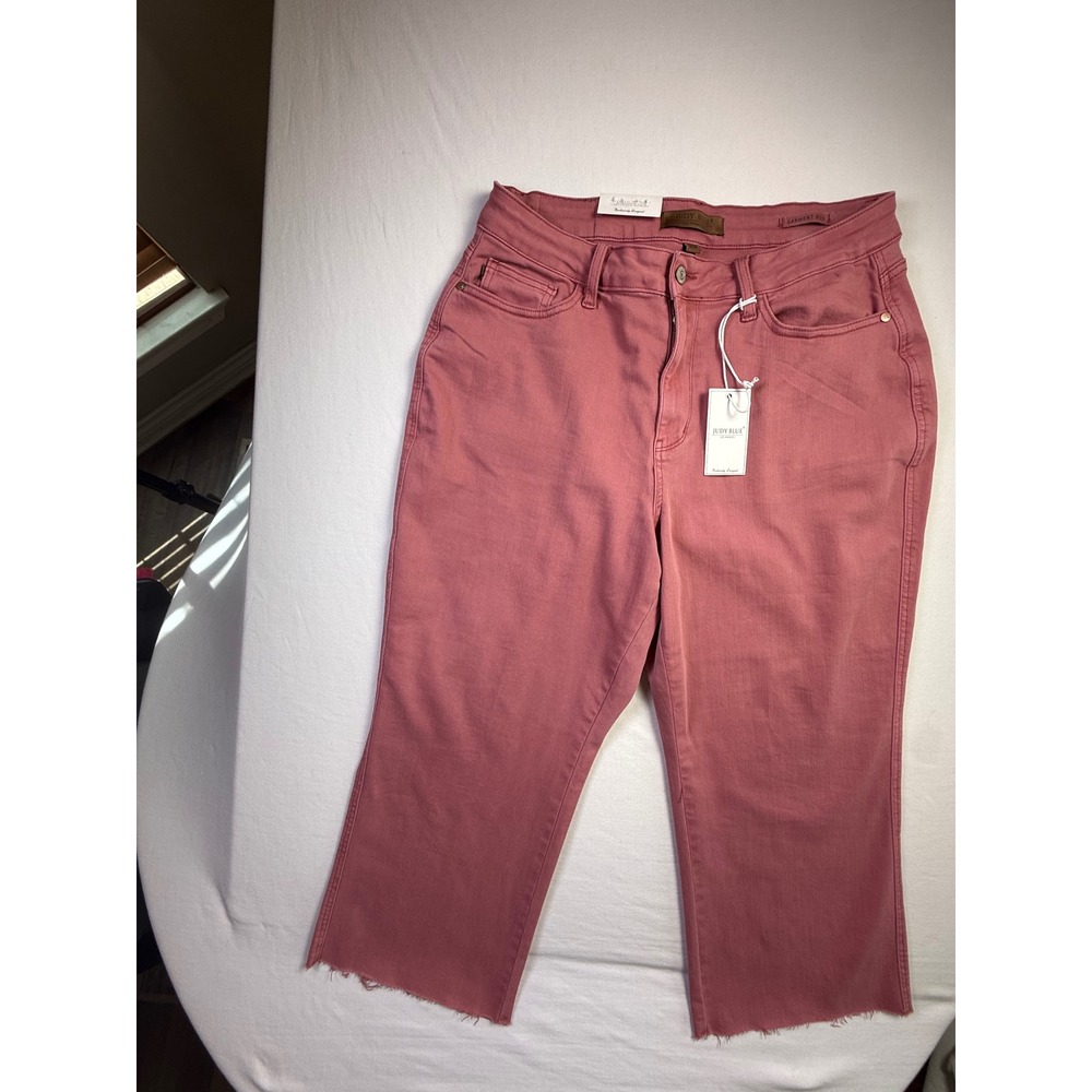 Judy Blue Rose Pink Garment Dyed Wide Crop Raw Hem Jeans 16W JB88983 C-CO-2610